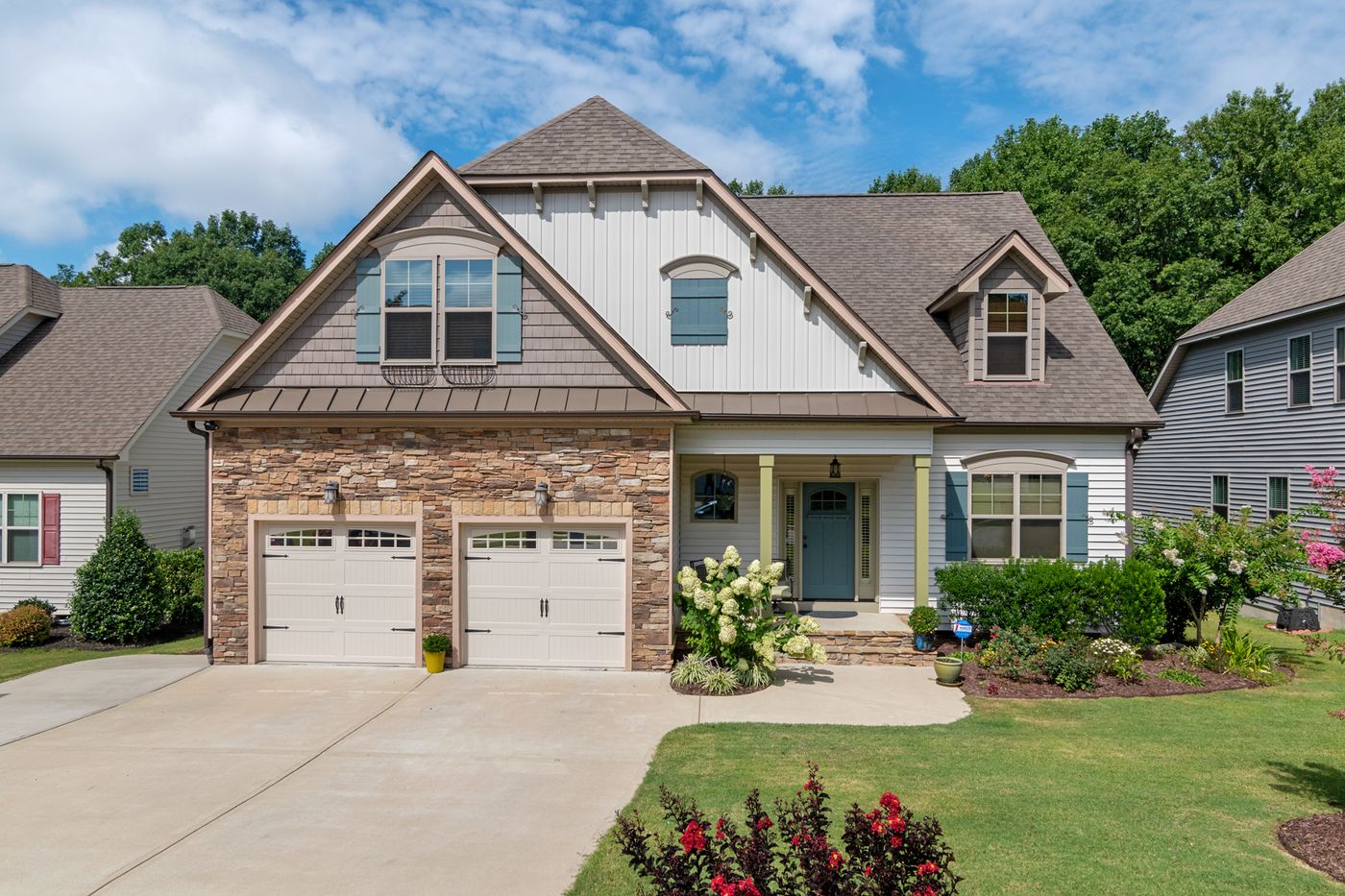 A landscaped suburban home exterior